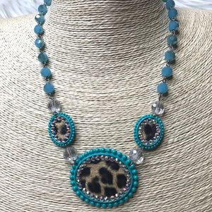 Teal Turquoise Leopard Print Necklace and Earrings